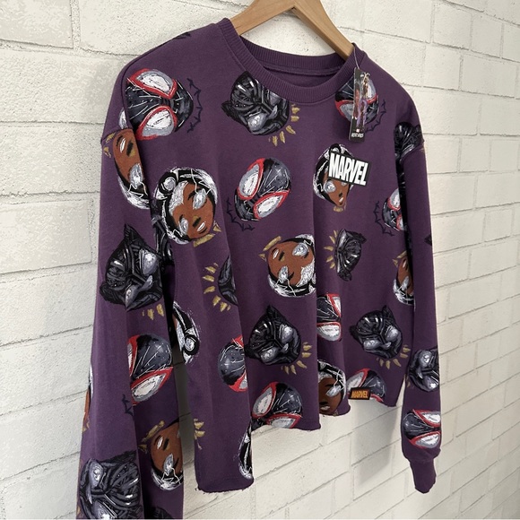 MARVEL Purple Cut Off Sweatshirt - Picture 2 of 7